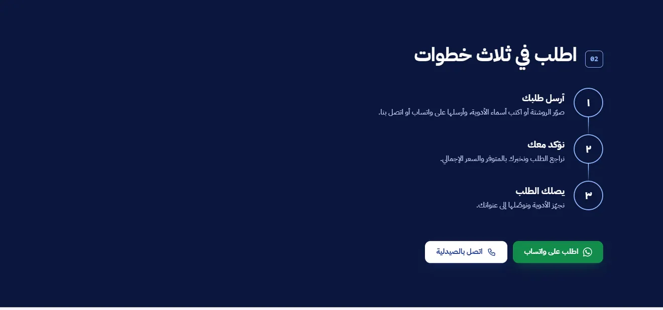 قسم اطلب في ثلاث خطوات في موقع الصيدلية