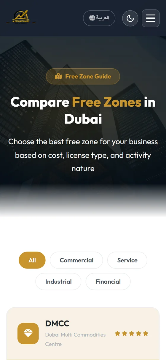 Alofoq Audit Firm — The free zone comparison on mobile