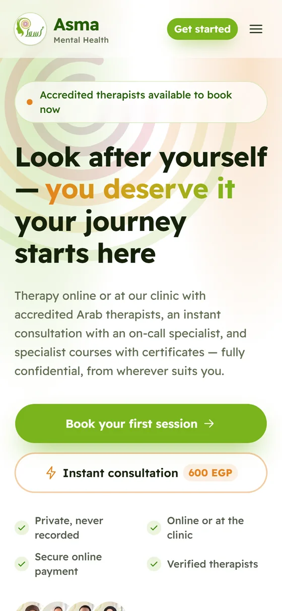 Asma Wellness — The Asma home page on mobile