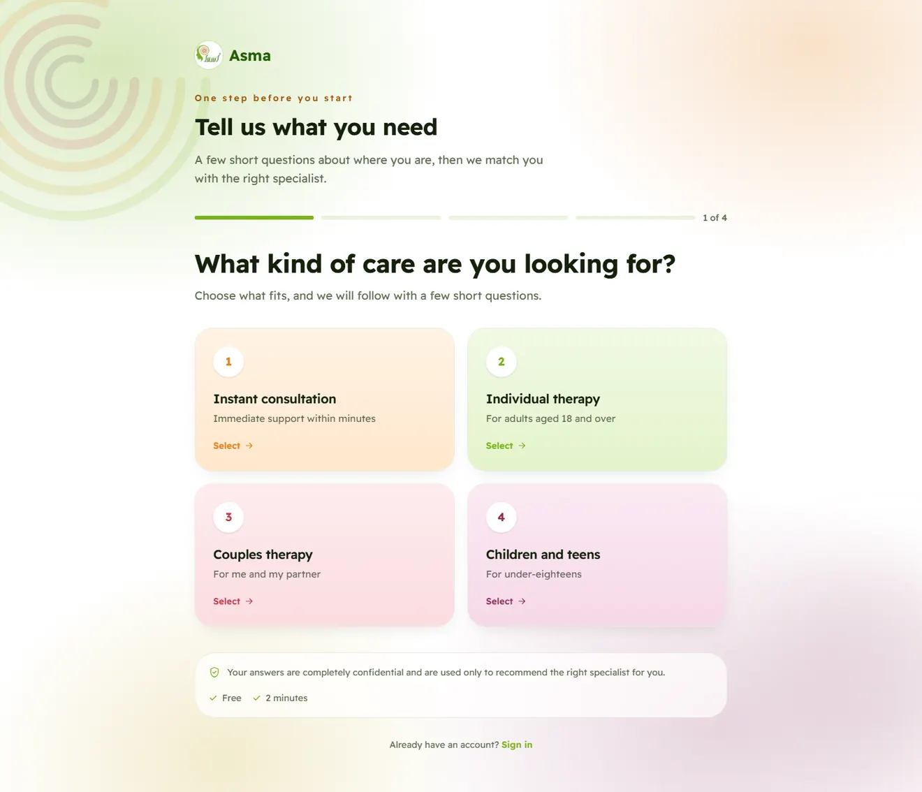 The therapist matching questionnaire on Asma