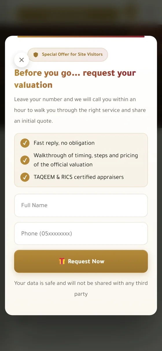 Edarah — The valuation request form on mobile
