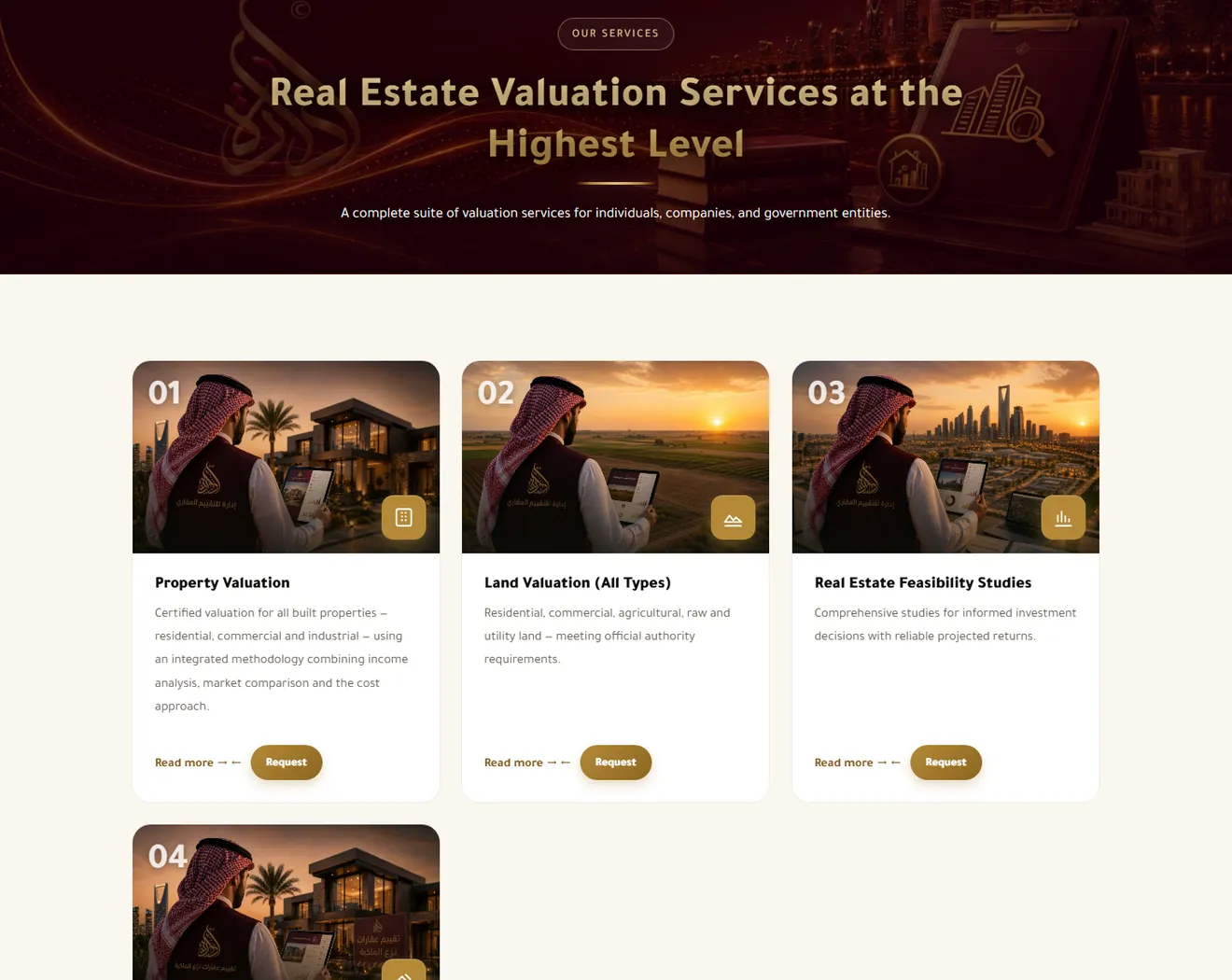 The property valuation services section on the Edarah site