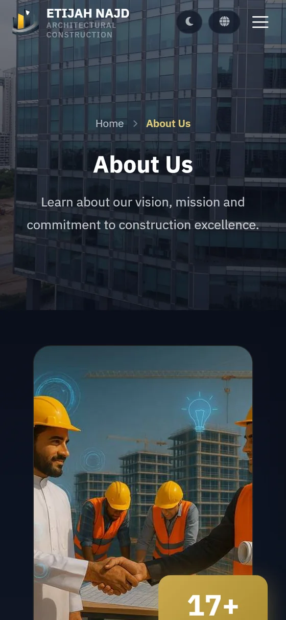 Etijah Najd Contracting — The about page on mobile