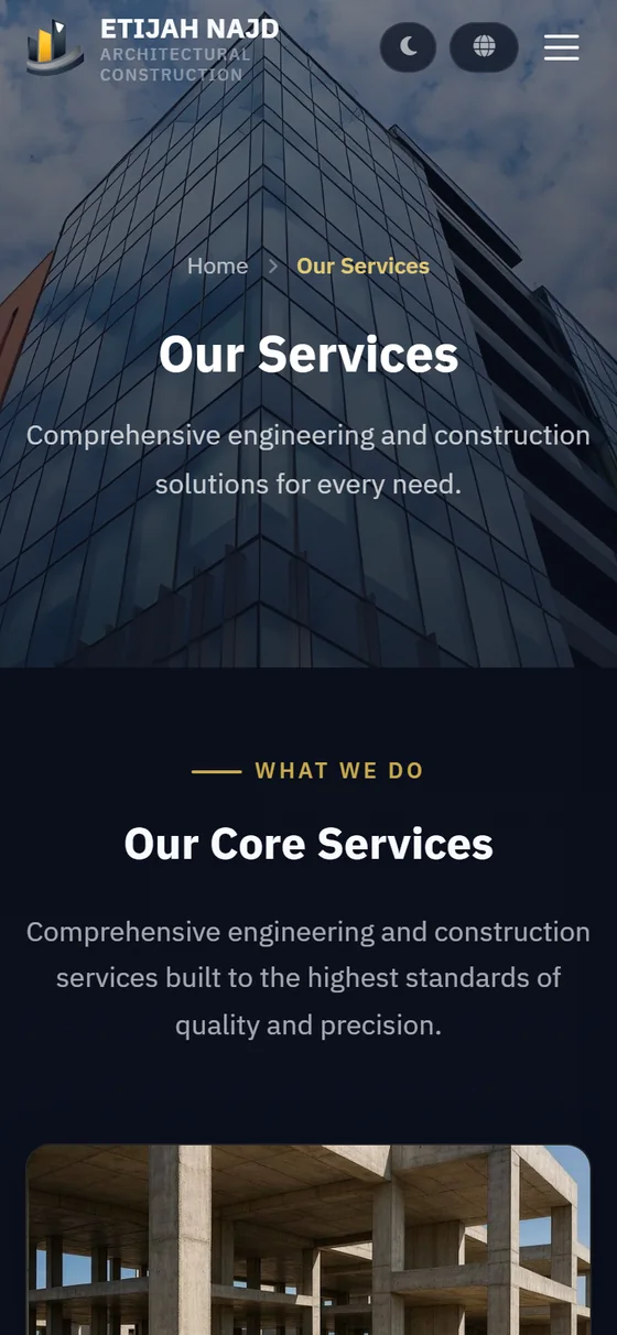 Etijah Najd Contracting — The finishing service page on mobile