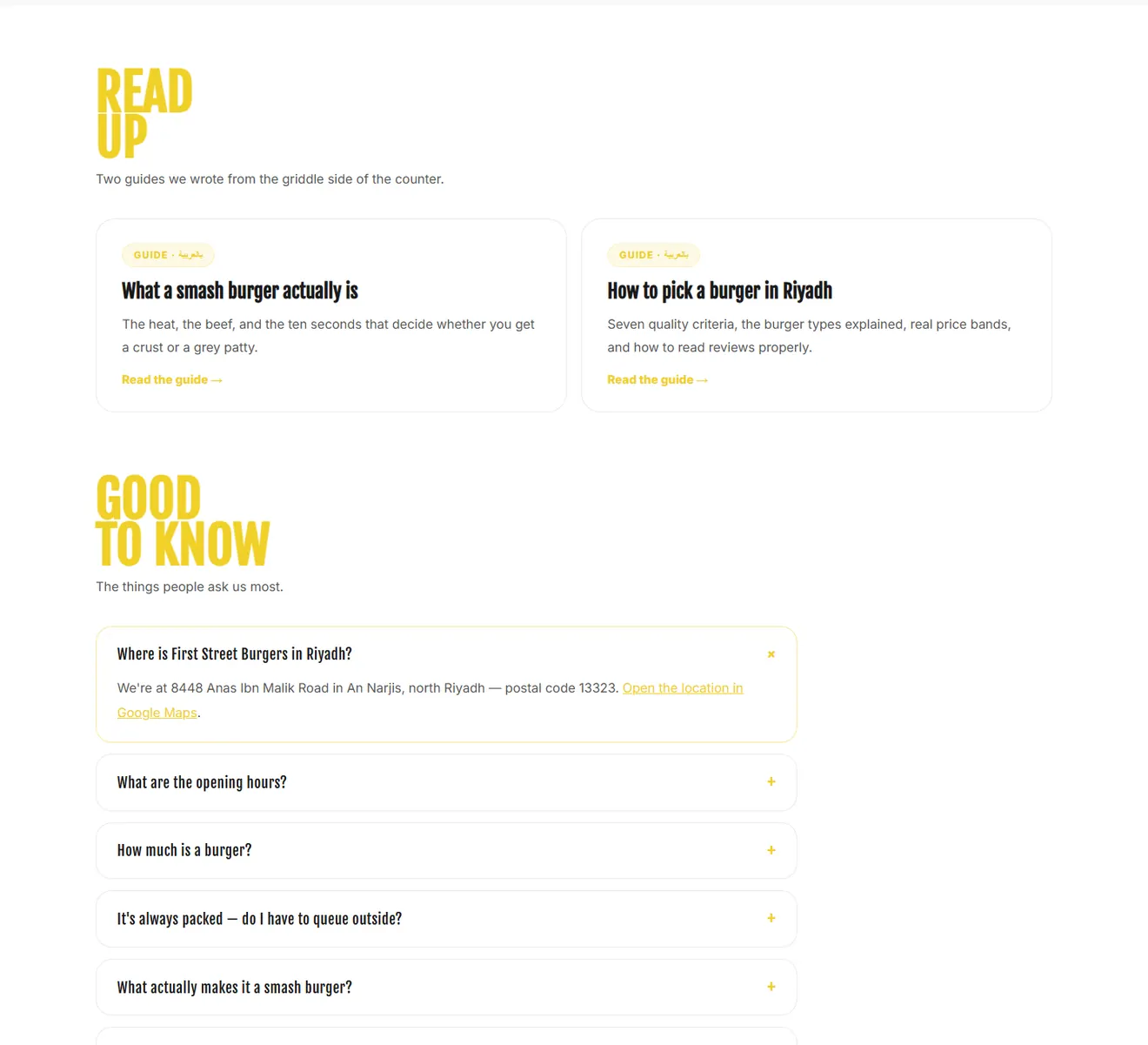 The guides and FAQ sections on the English home page