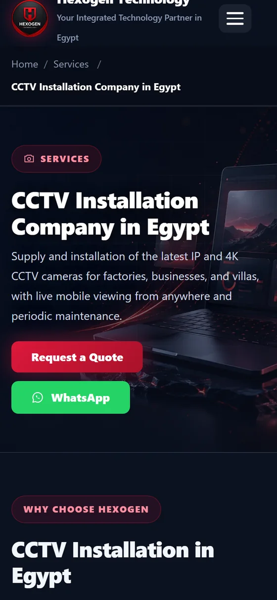 Hexogen Technology — The CCTV service page on mobile