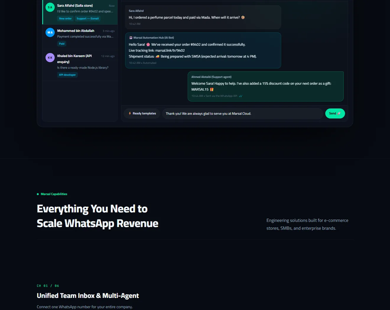 The shared inbox in the Marsal Cloud dashboard
