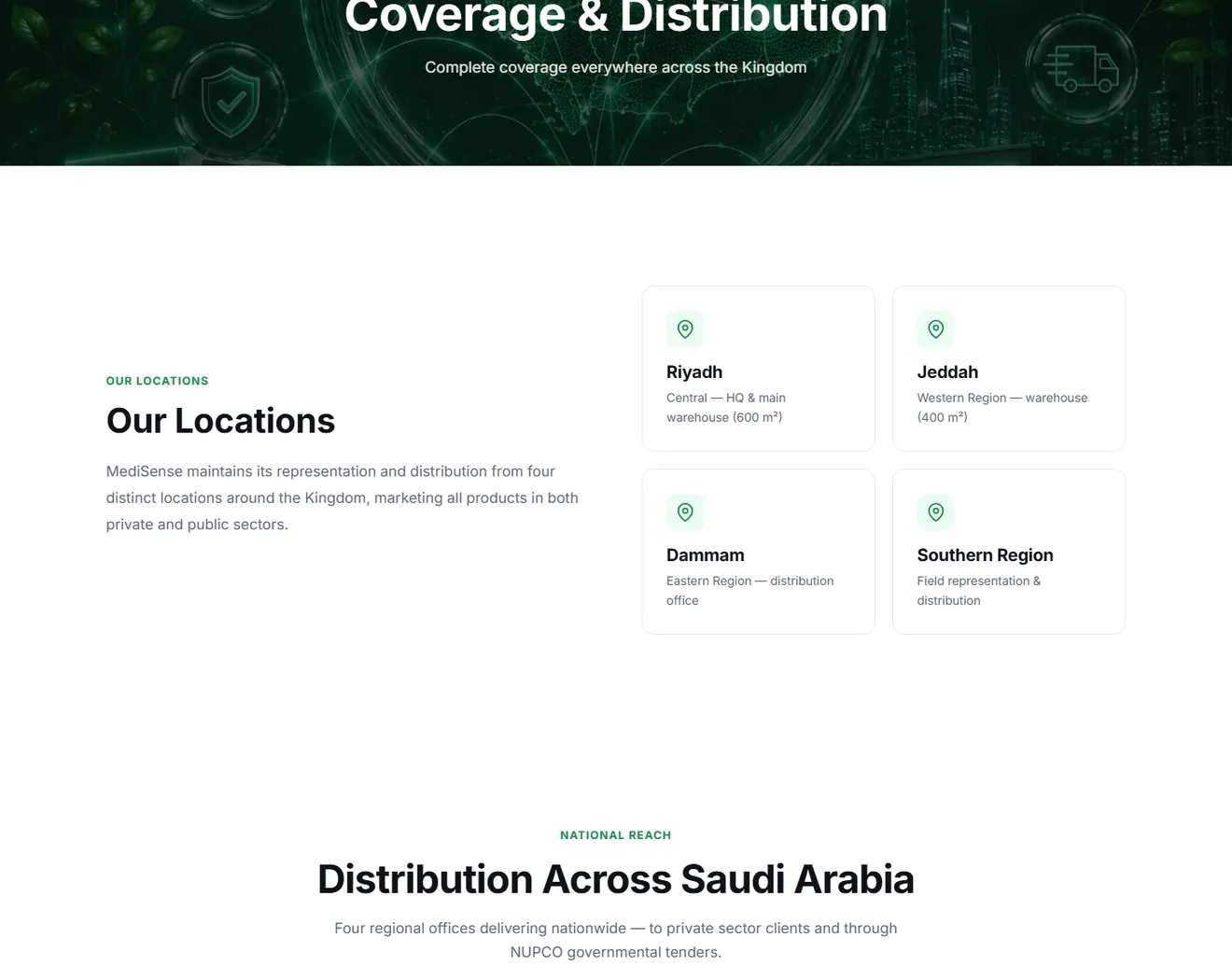 The coverage and distribution page with the map of the Kingdom on the MediSense site
