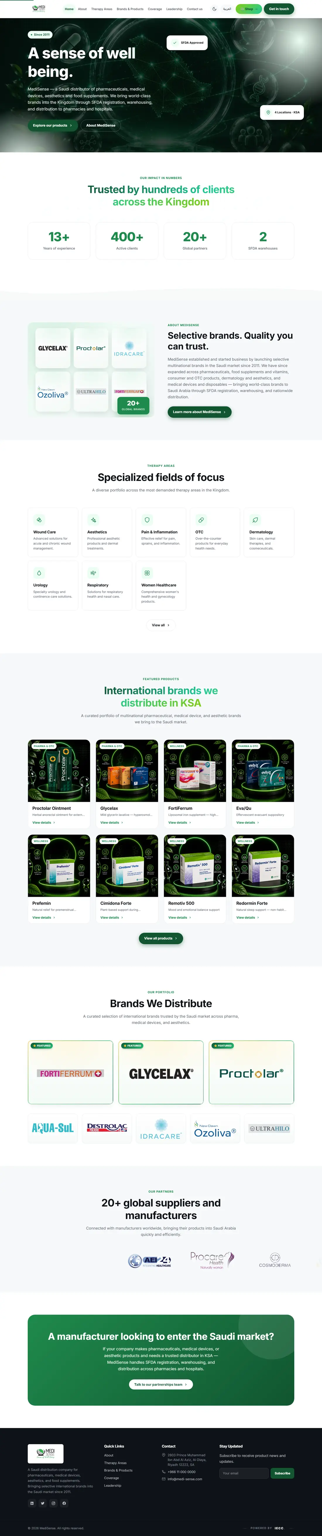 The full MediSense home page