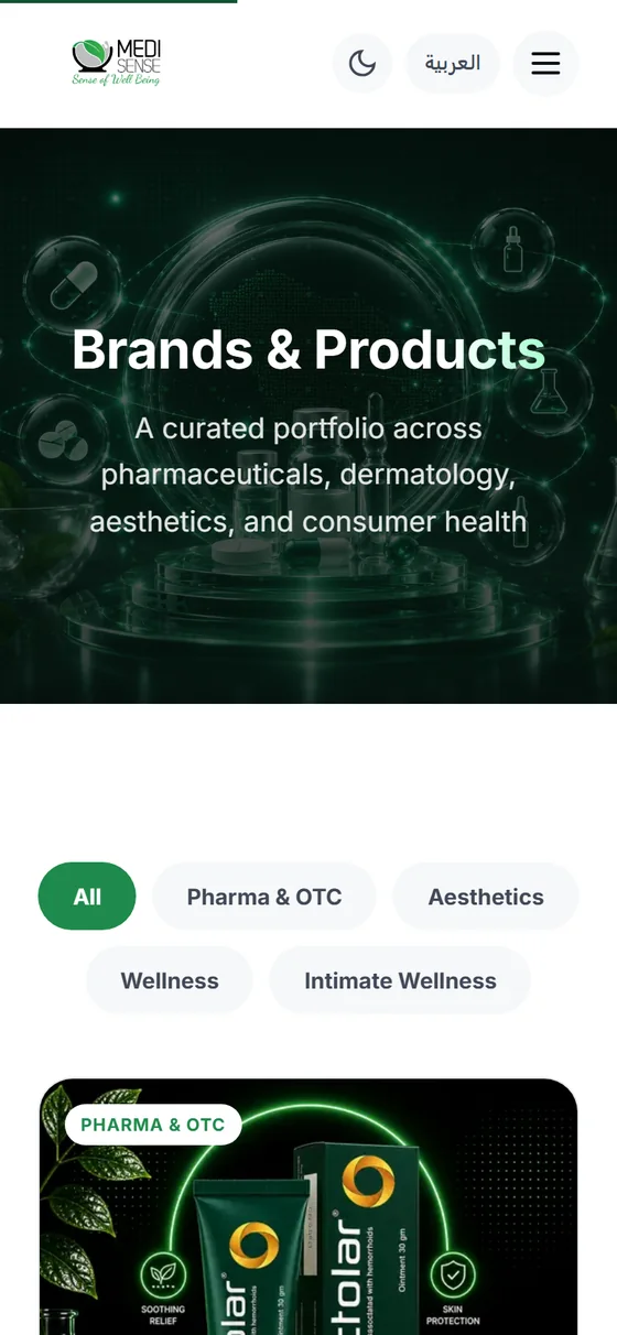 MediSense — The brands and products page on mobile