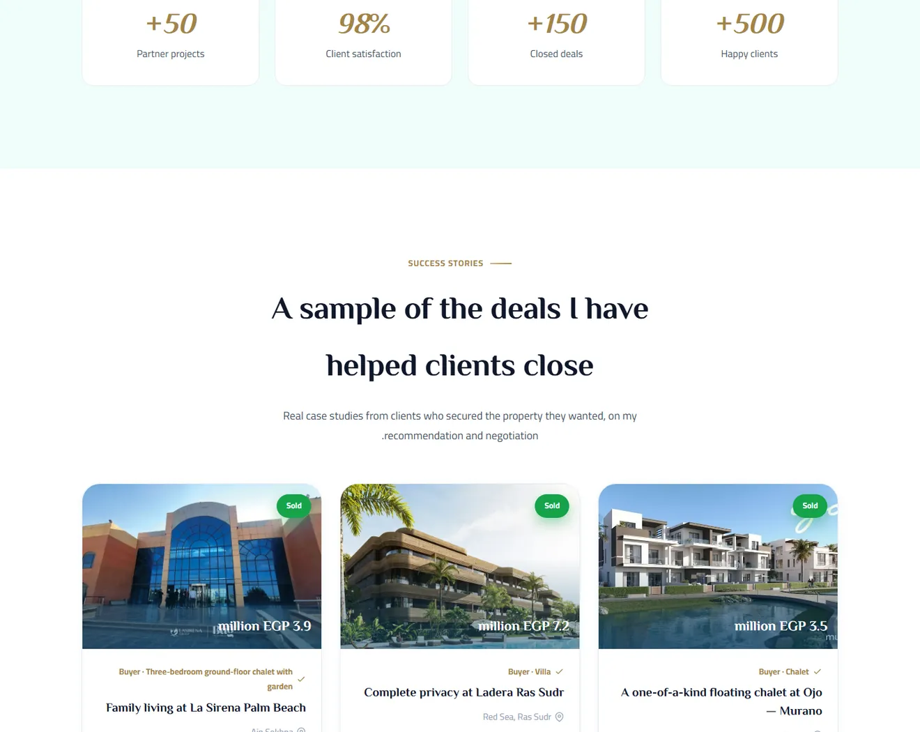 Selected projects with area filters on the Nada Mahmoud site
