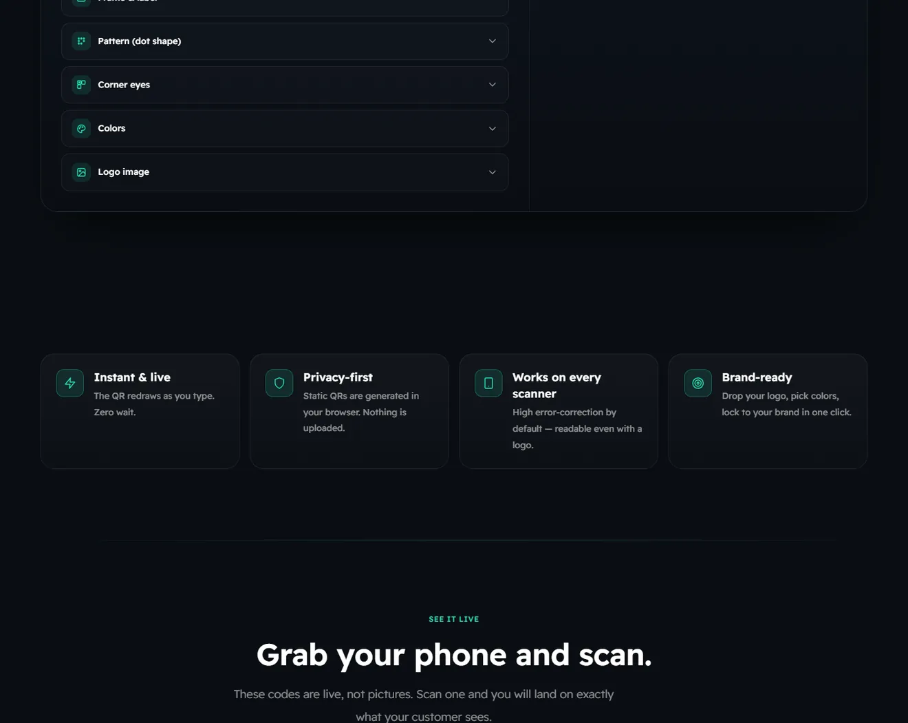 The QR code generator on the Ramz home page
