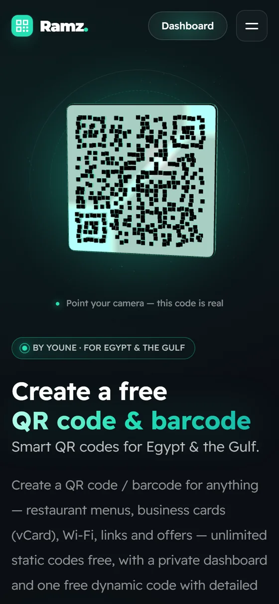 Ramz — Smart QR Platform — The Ramz home page on mobile