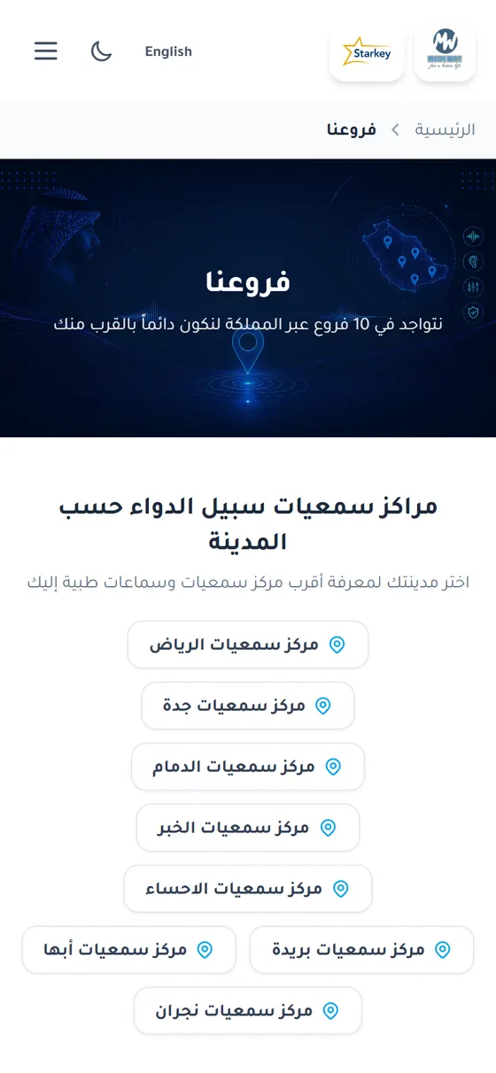 سبيل الدواء — صفحة الفروع على الموبايل